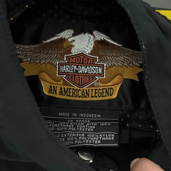 Harley-Davidson Black Yellow Men's Windbreaker Jacket - Picture 2 of 3